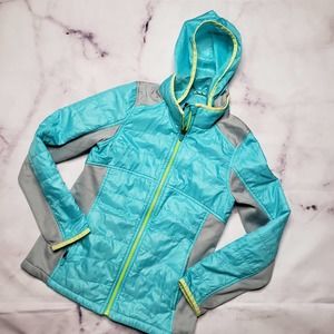 LANDS' END blue green girls hooded coat M